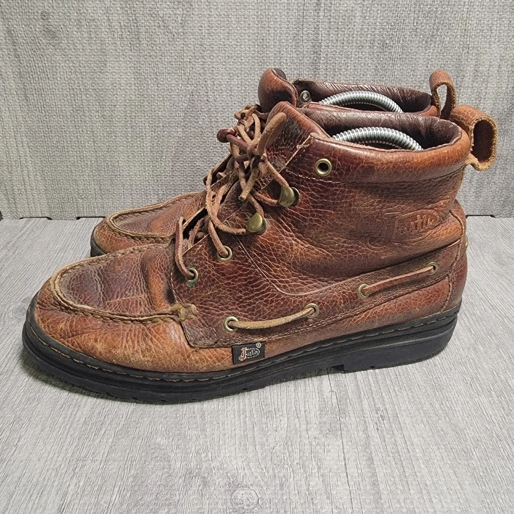 Justin 991 Chukka Boots Mens 8.5 M Brown Leather Lace Up Workwear Outdoor Rugged